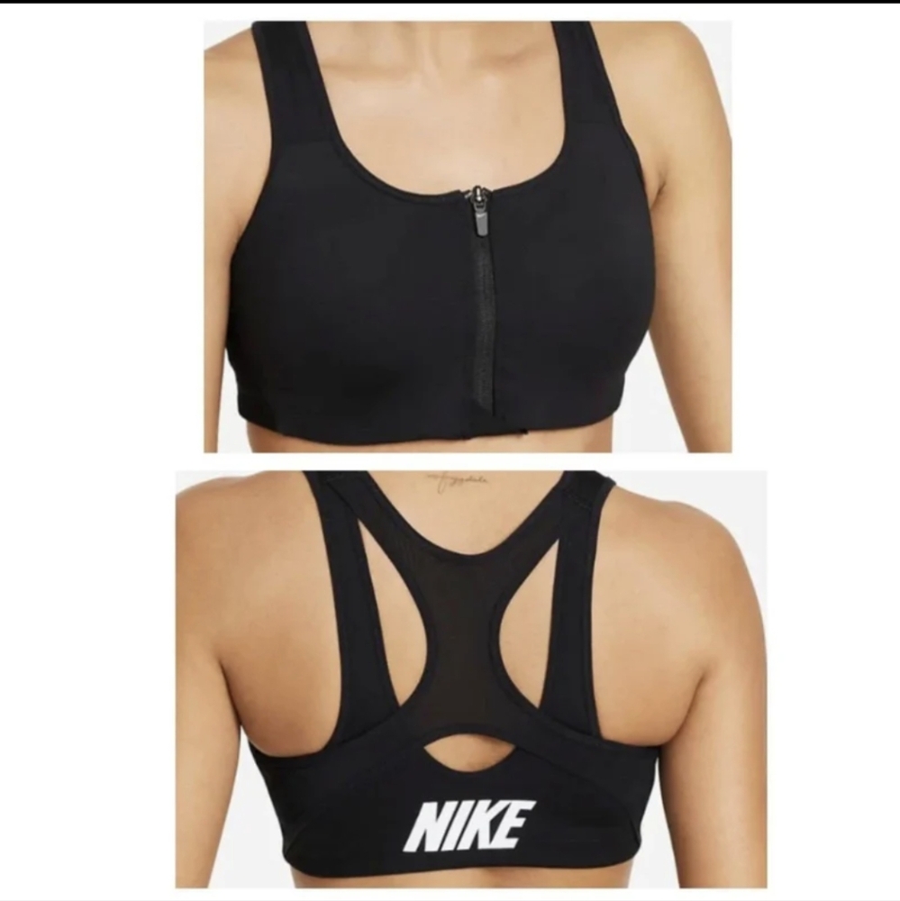 Nike Impact Strappy High Support Sports Bra - front zip - small - black & white
